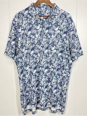 johnnie-O Manu Men’s Golf Polo Tropical Pineapple Monstera Print Shirt Size XL